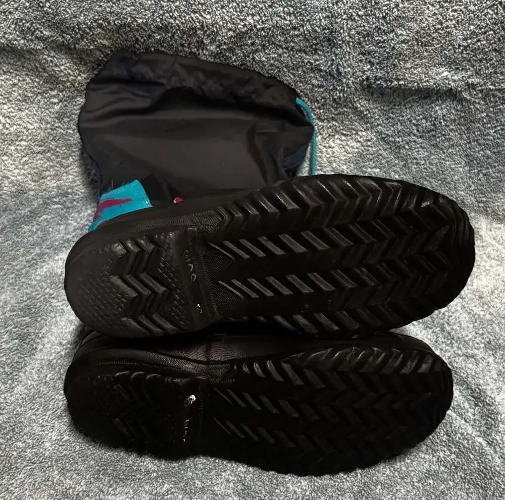 Vintage Sorel Hand Crafted Snow Boots Black Rubber Nylon Turquoise Pink Sz 6